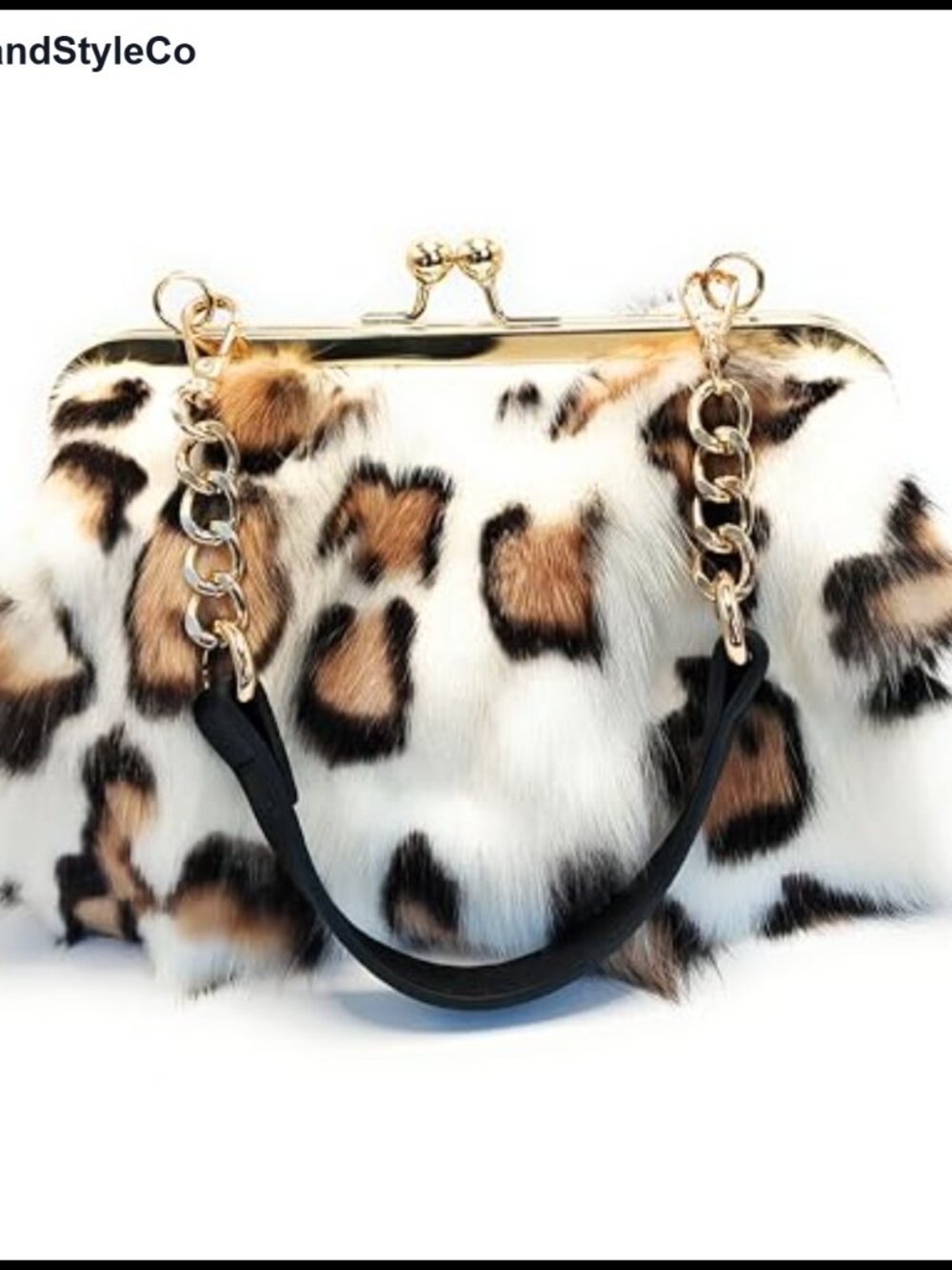 Natural Fox Fur Handbag Satchel with Interchangeable Gold-Tone Chain Strap